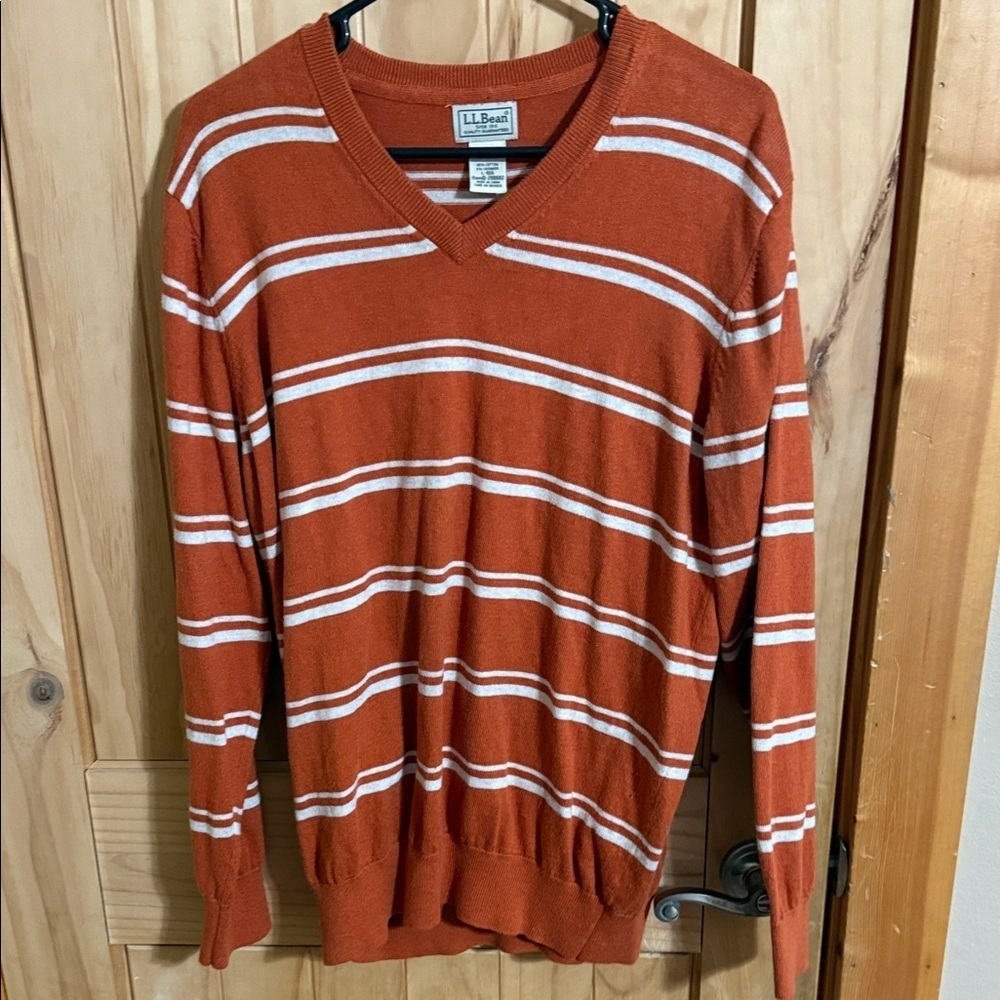 L.L. Bean Men's V-Neck Sweater in Orange and White